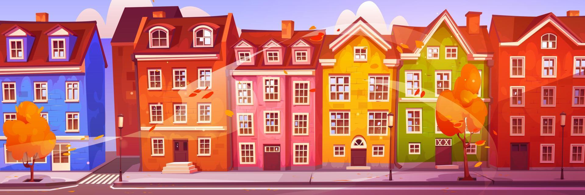 Scandinavian city street with houses in fall vector