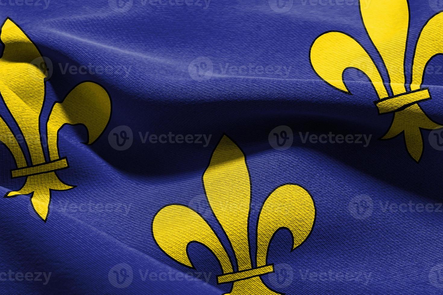 3D illustration flag of Ile-de-France is a region of France. Wav photo