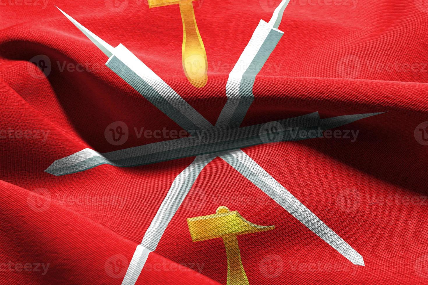 3D illustration flag of Tula Oblast is a region of Russia. Wavin photo