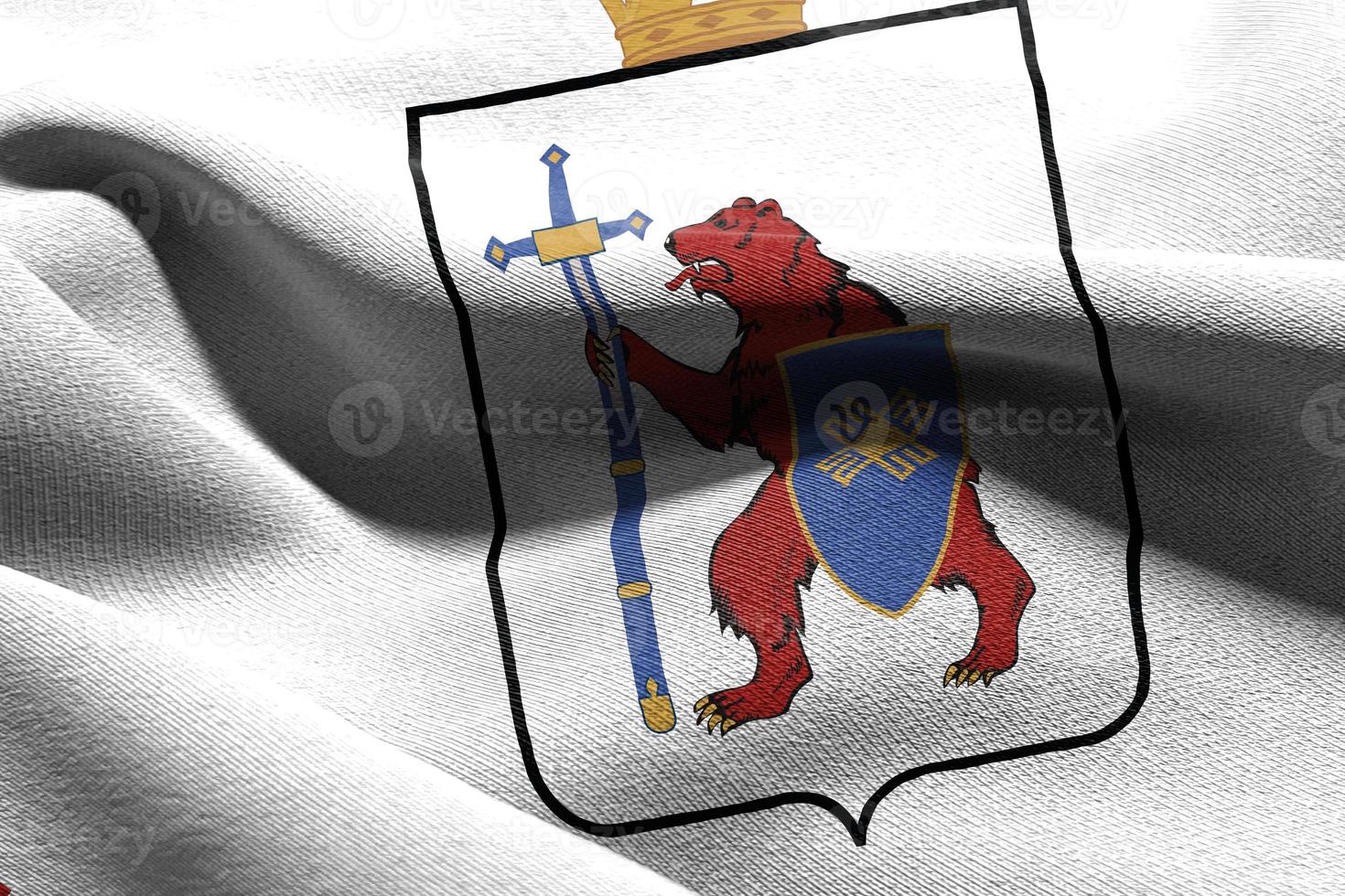 3D illustration flag of Mari El is a region of Russia. Waving on photo