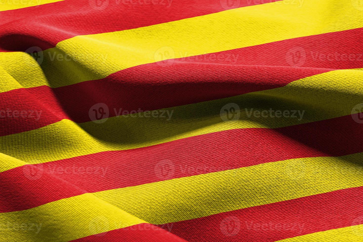 3D illustration flag of Catalonia is a region of Spain. Waving o photo