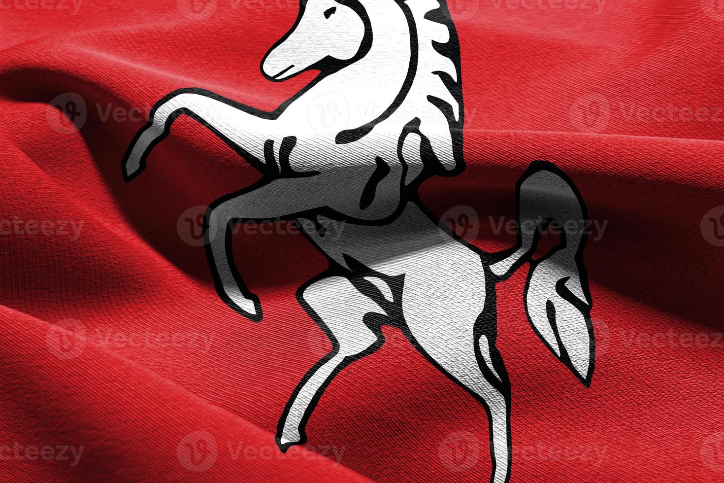 3D illustration flag of Kent is a region of England. Waving on t photo