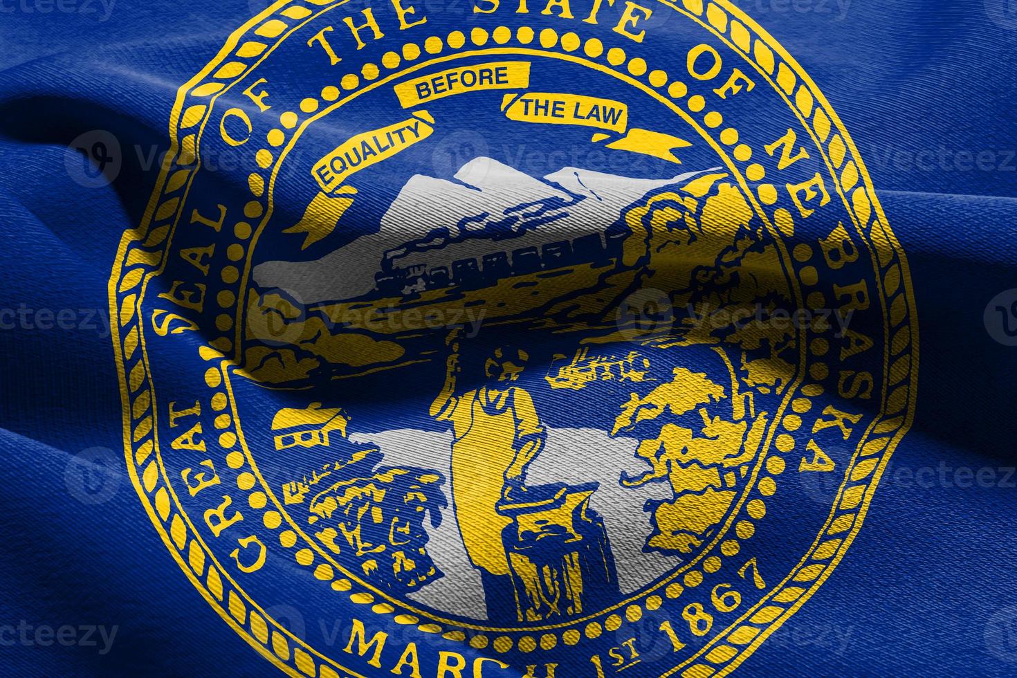 3D illustration flag of Nebraska is a state of United States. Wa photo