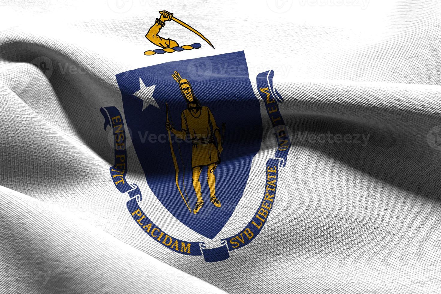 3D illustration flag of Massachusetts is a state of United State photo