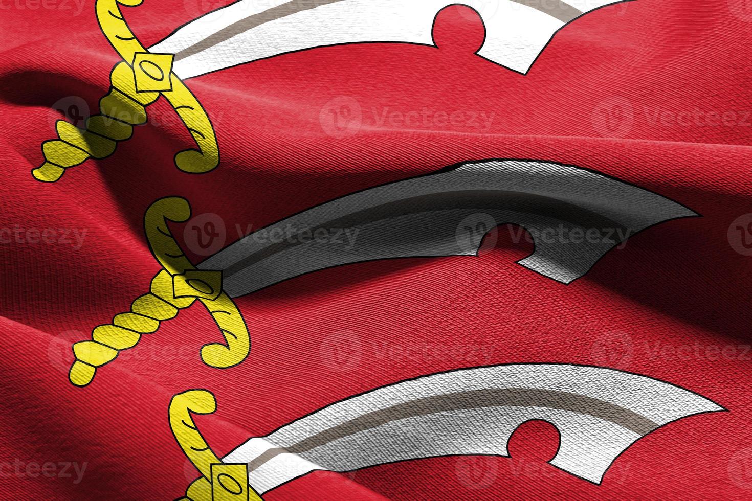 3D illustration flag of Essex is a region of England. Waving on photo