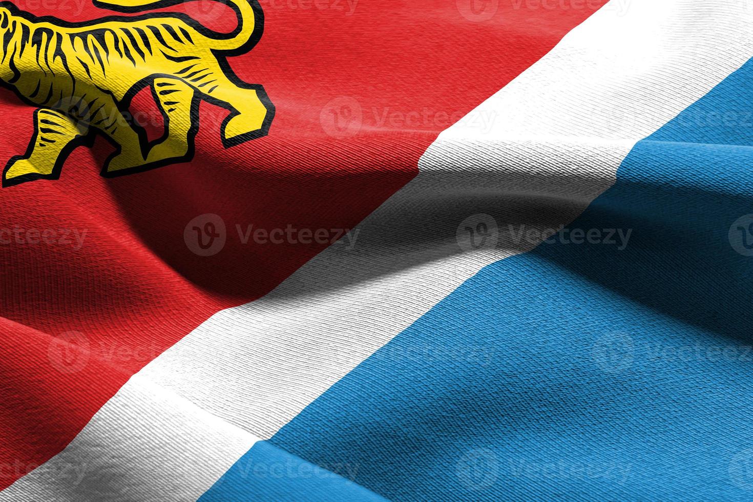 3D illustration flag of Primorsky Krai is a region of Russia. Wa photo