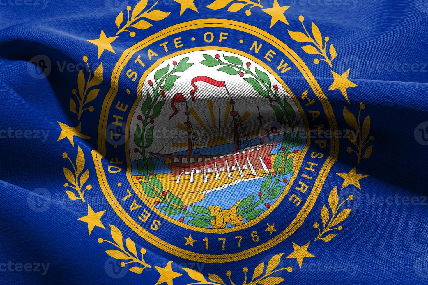 3D illustration flag of New Hampshire is a state of United State photo