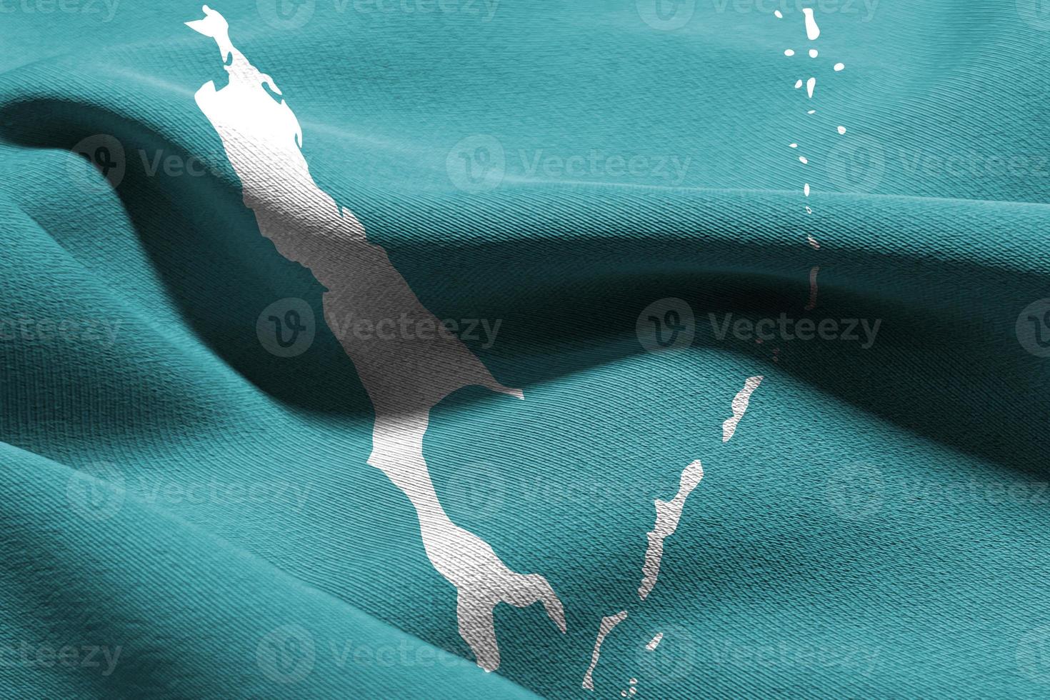 3D illustration flag of Sakhalin Oblast is a region of Russia. W photo