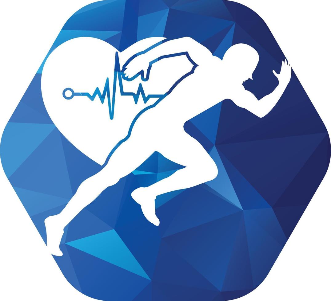 hombre avatar corriendo con corazón legumbres silueta estilo icono diseño, maratón atleta formación y aptitud tema vector ilustración