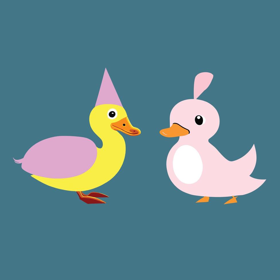 Two Cute Duck Animal Cartoon Character Vector Art