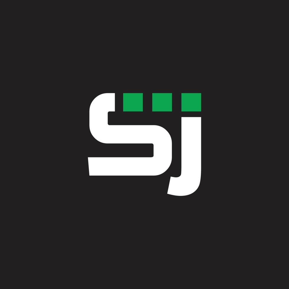 SJ Logo. Letter Design Vector with green and white Colors with black background