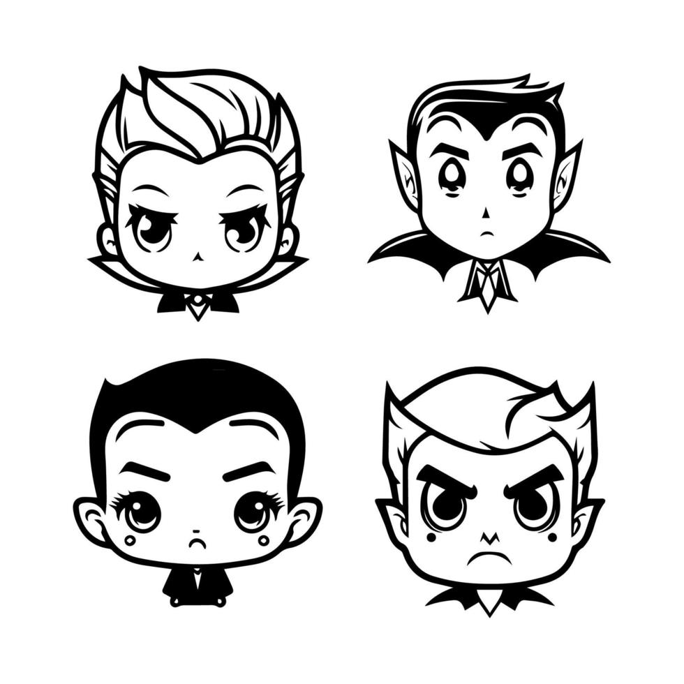 cute dracula head collection set hand drawn illustration vector