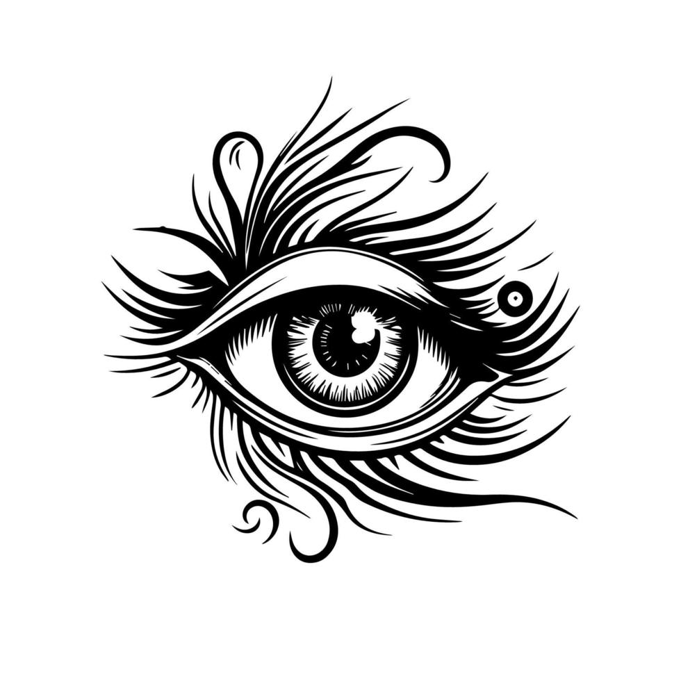 intricate eye tattoo concept, expertly crafted in detailed line art by a skilled illustrator vector