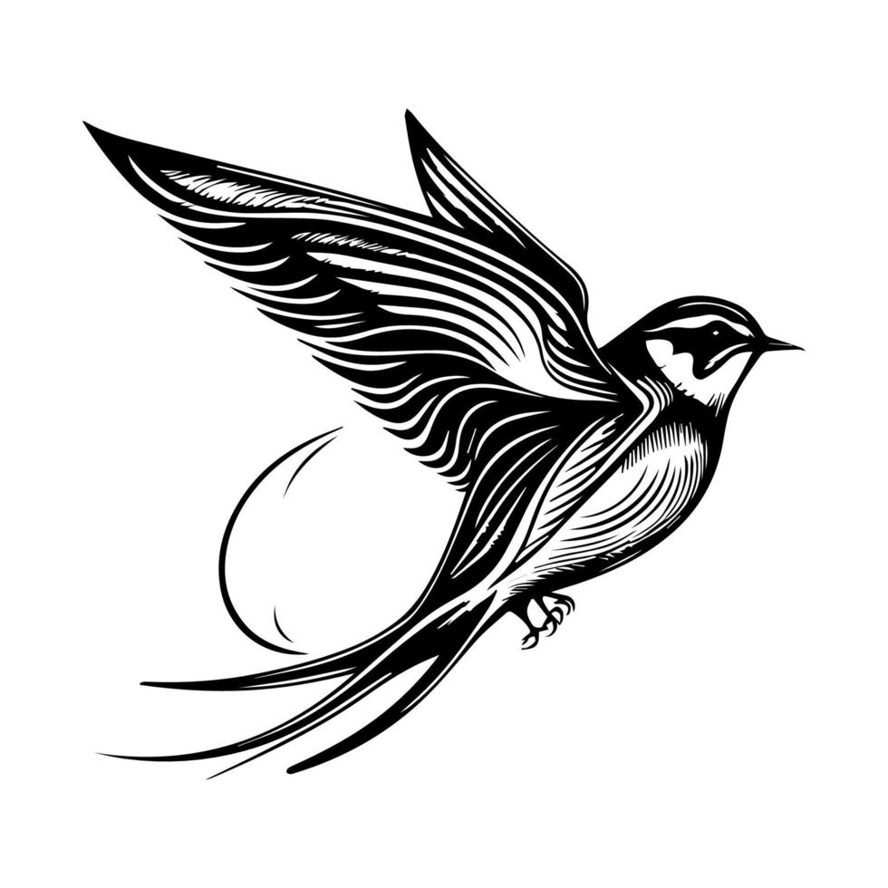 swallow bird tribal tattoo line art hand drawn illustration vector