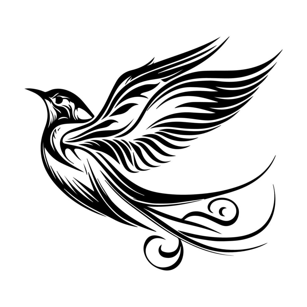 A beautiful Hand drawn illustration of a swallow bird in tribal tattoo style, perfect for body art or graphic design vector