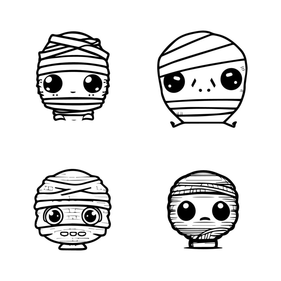 A cute and spooky collection of anime mummies, Hand drawn with delicate line art. These adorable undead creatures are sure to steal your heart vector