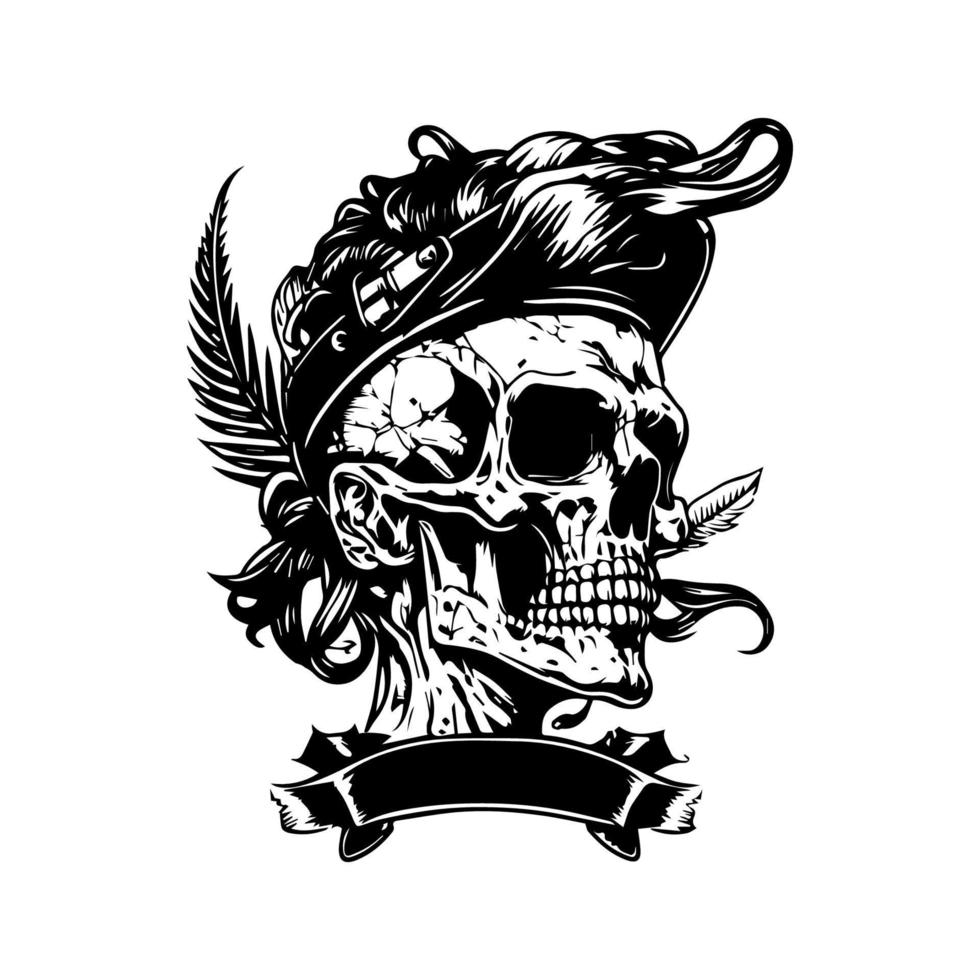 Impressive and menacing Hand drawn line art illustration of a pirate skull, evoking a sense of danger and adventure on the high seas vector