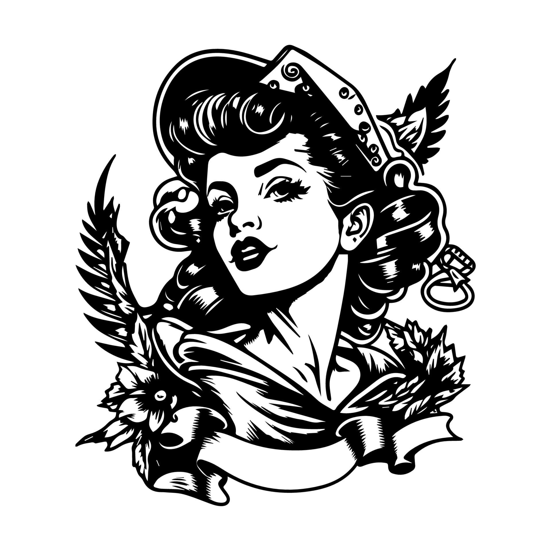 Stunningly beautiful Hand drawn black and white tattoo design of a girl, showcasing intricate details and a timeless aesthetic 21766060 Vector Art at Vecteezy