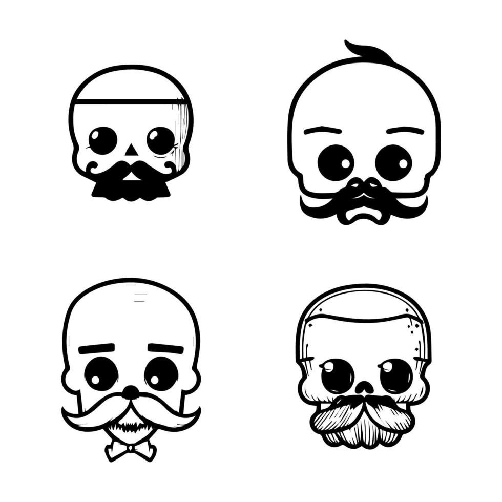 cute skull with moustache logo collection set hand drawn illustration vector