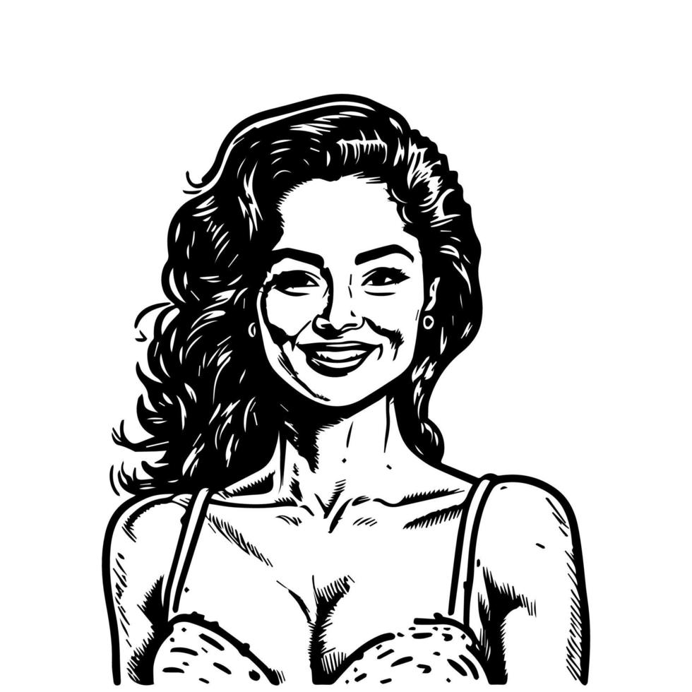 A stylish Chicano girl in black and white, rendered in intricate Hand drawn line art illustration vector