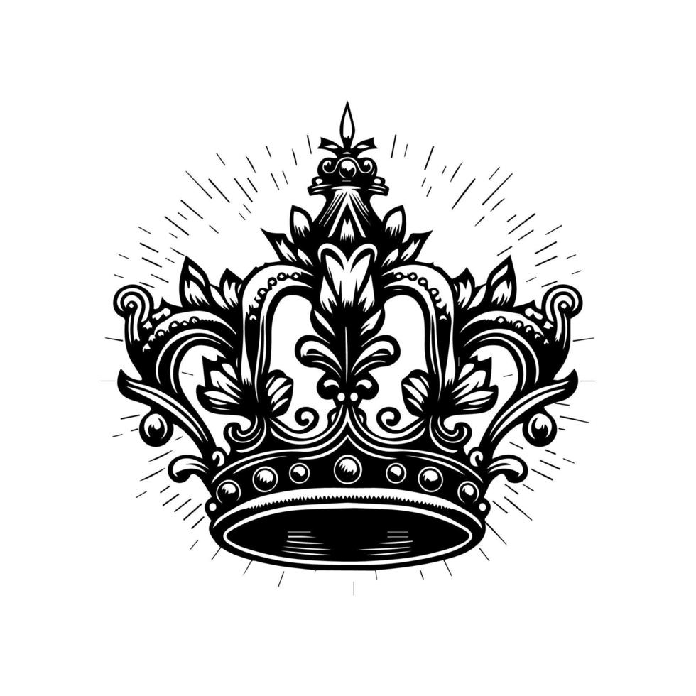 un hermosa corona en negro y blanco línea arte, mano dibujado ilustración, ajuste para un Rey o reina vector