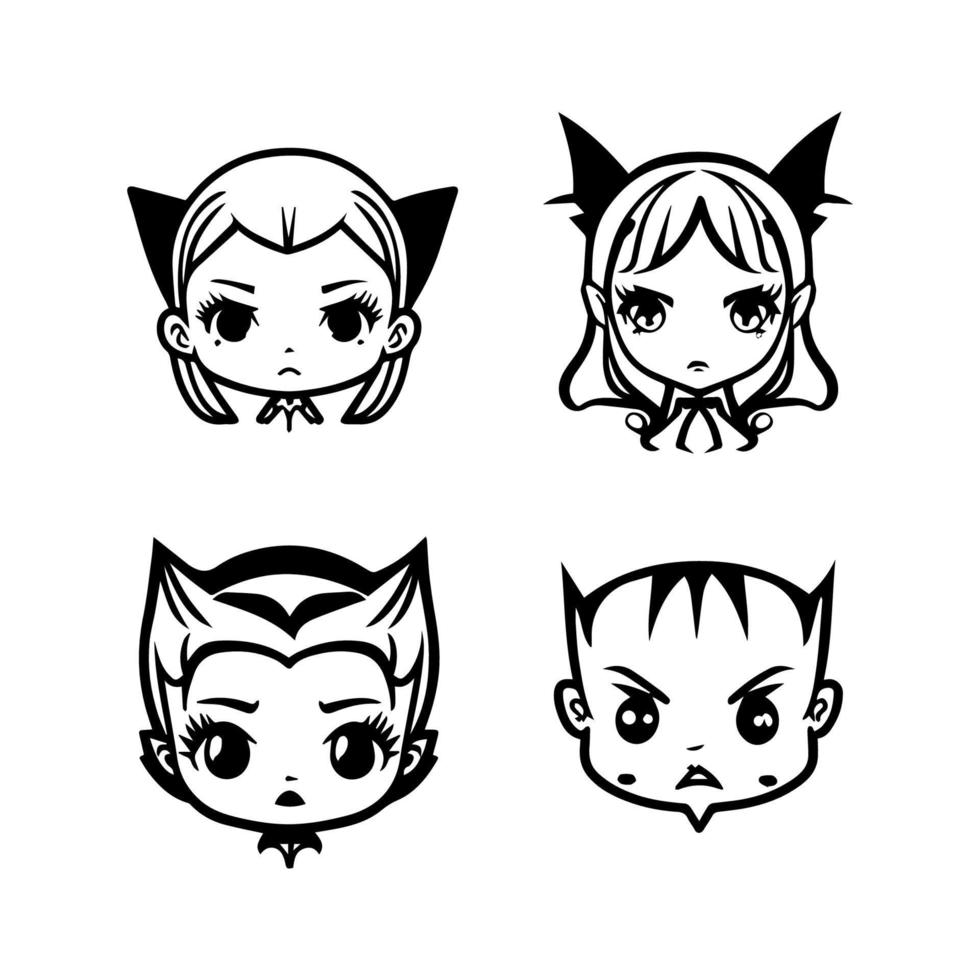 Sink your teeth into our kawaii vampire head collection. Each one Hand drawn with love, these illustrations are sure to add a touch of spookiness to your project vector