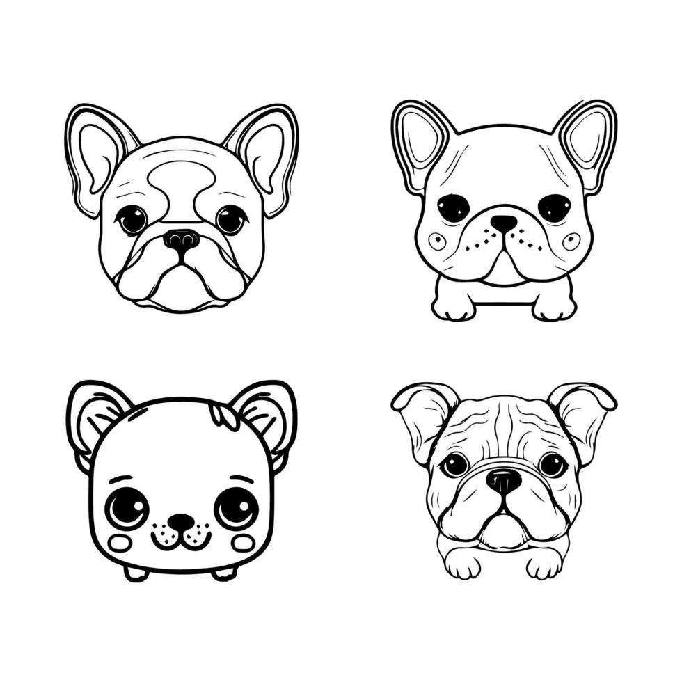 cute anime bulldog collection set hand drawn line art illustration vector