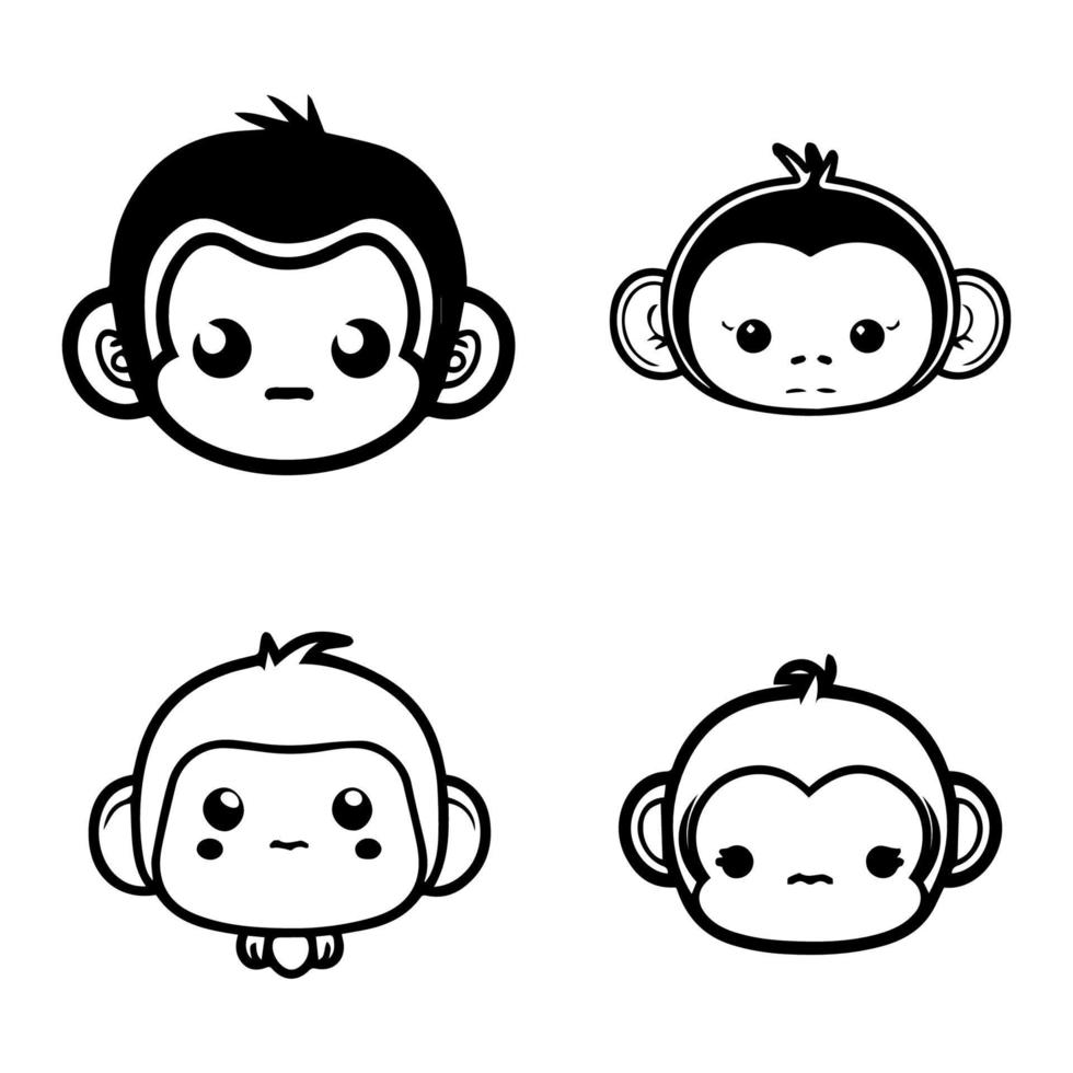 cute kawaii monkey collection set hand drawn illustration vector