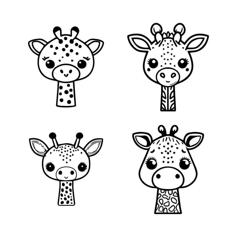 A charming set of Hand drawn line art illustrations featuring cute anime giraffe heads, perfect for adding a touch of whimsy to any project vector