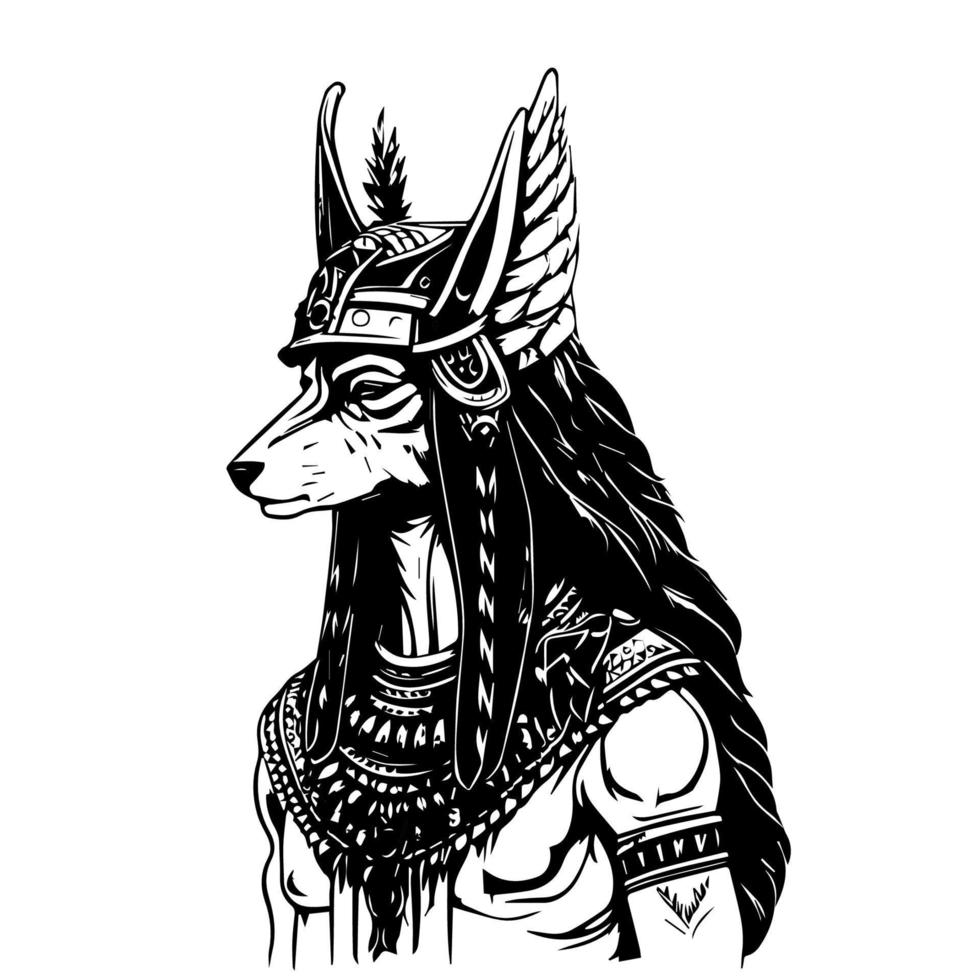 Mesmerizing and striking Hand drawn line art illustration of Anubis head, showcasing the ancient Egyptian deity's power and mystery vector