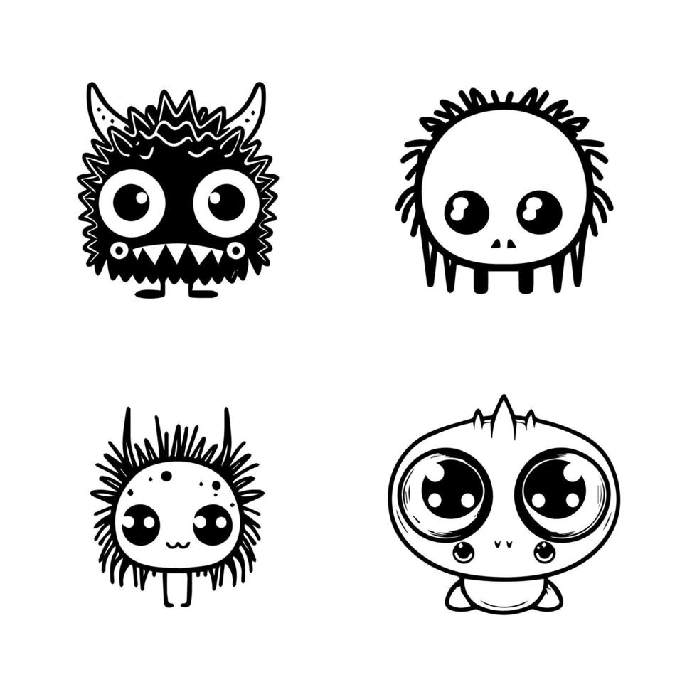 Adorable and quirky, this cute anime monster collection set features various playful creatures in detailed Hand drawn line art illustrations vector