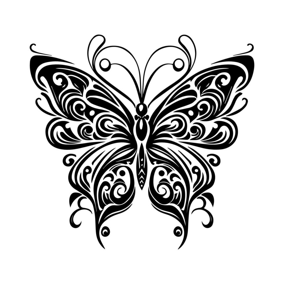 butterfly tribal tatto line art hand drawn illustration vector