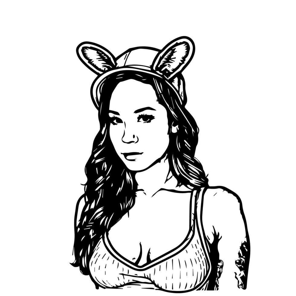 A stylish Chicano girl in black and white, rendered in intricate Hand drawn line art illustration vector