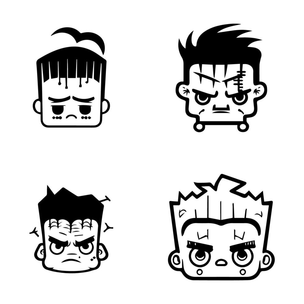 cute anime frankenstein head collection set hand drawn illustration vector