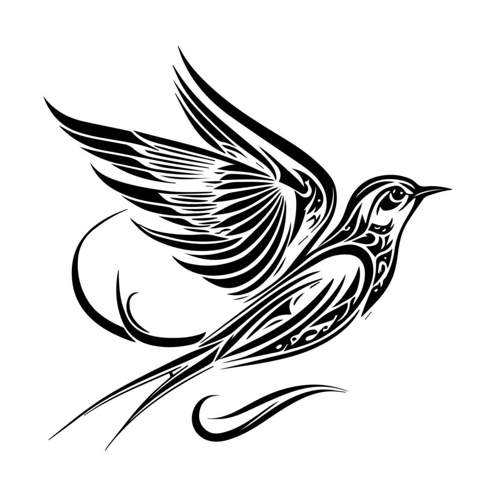 A beautiful Hand drawn illustration of a swallow bird in tribal tattoo style, perfect for body art or graphic design vector