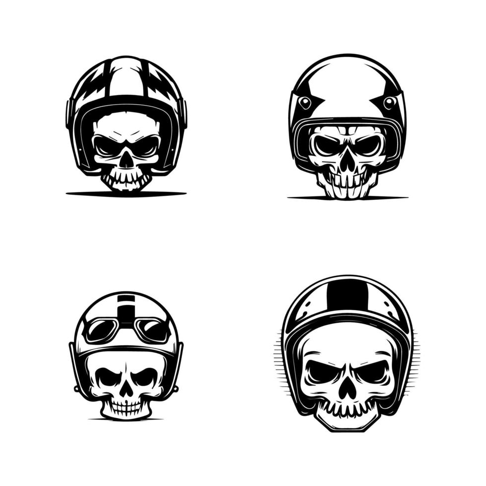 This collection features adorable kawaii skulls wearing biker helmets, perfect for a unique and edgy logo. Hand drawn with love and detail vector
