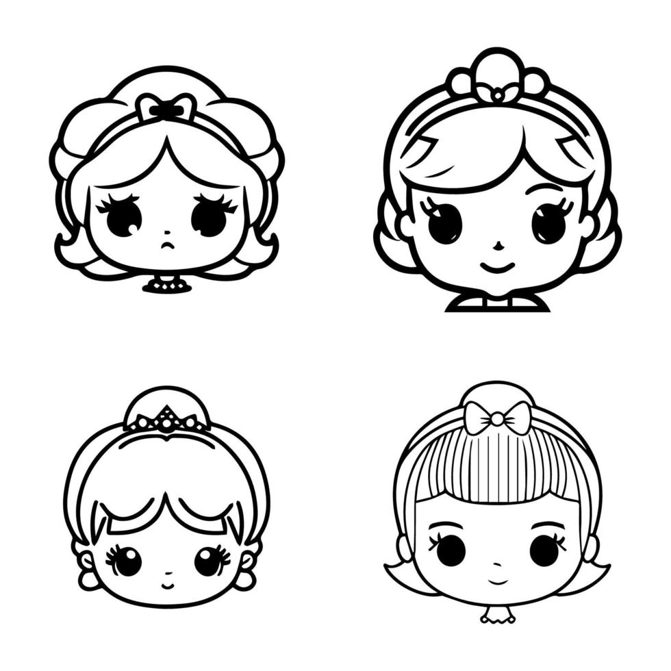 cute anime cinderella angel head kawaii collection set hand drawn illustration vector