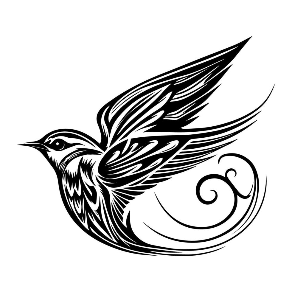 un hermosa mano dibujado ilustración de un golondrina pájaro en tribal tatuaje estilo, Perfecto para cuerpo Arte o gráfico diseño vector