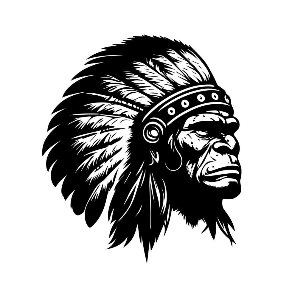 gorillas wearing Indian chief head accessories. A unique and bold addition to any design project vector