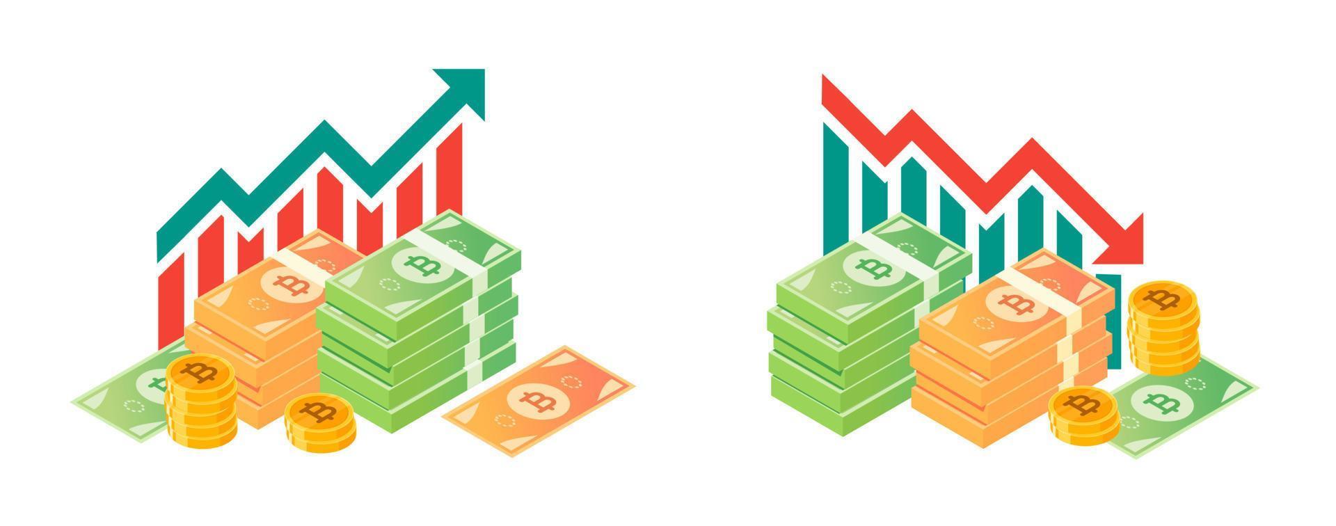 Thai Baht Value Increase and Declining Illustrations vector