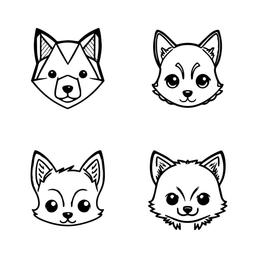 adorable kawaii lobo colección conjunto con detallado mano dibujado línea Arte ilustraciones, Perfecto para ninguna animal amante y lobo entusiastas vector