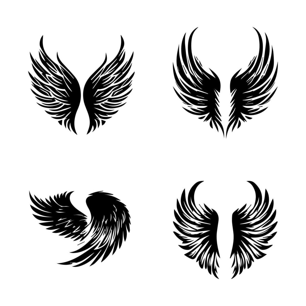 wings collection set black and white hand drawn illustration vector