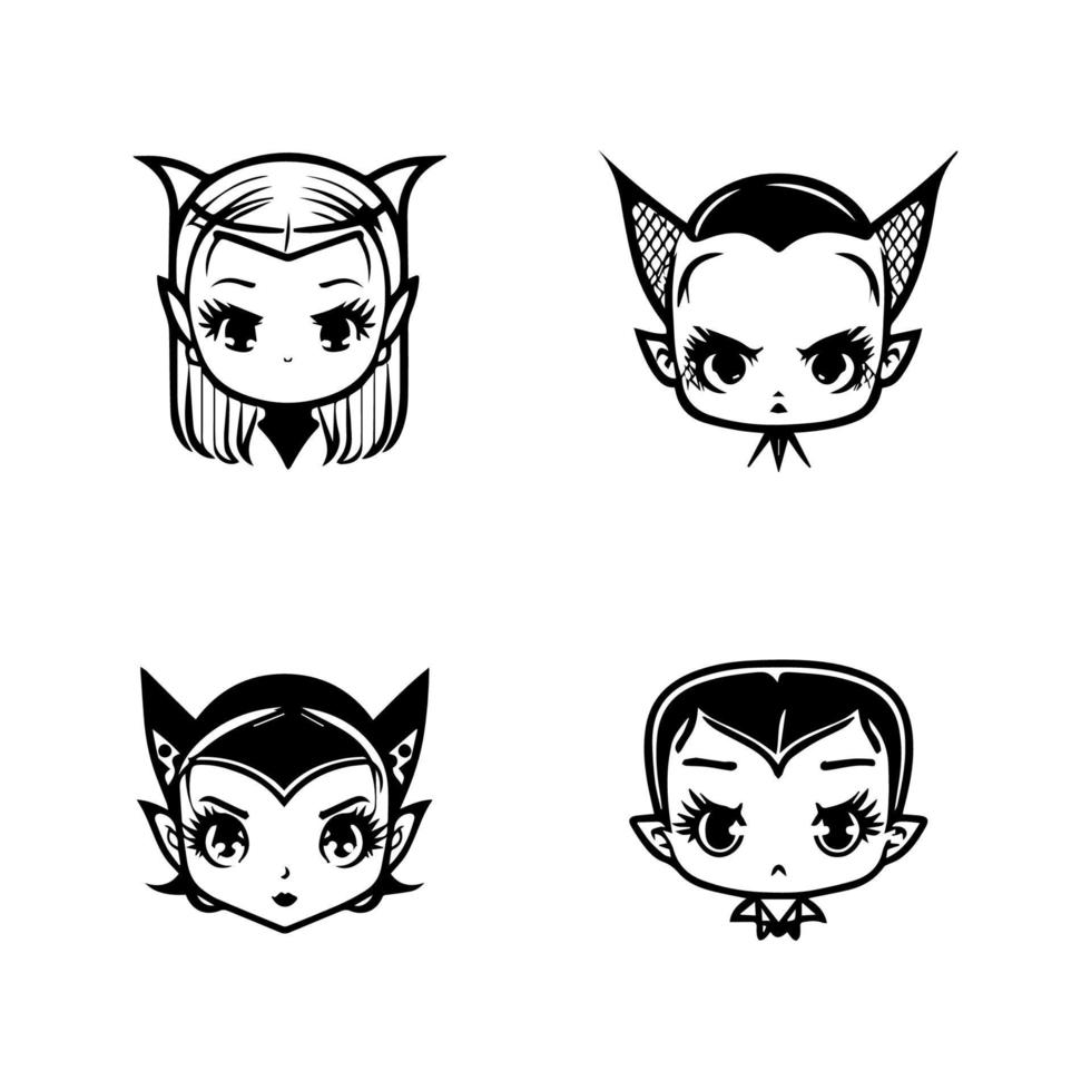 cute kawaii vampire head collection set hand drawn illustration vector