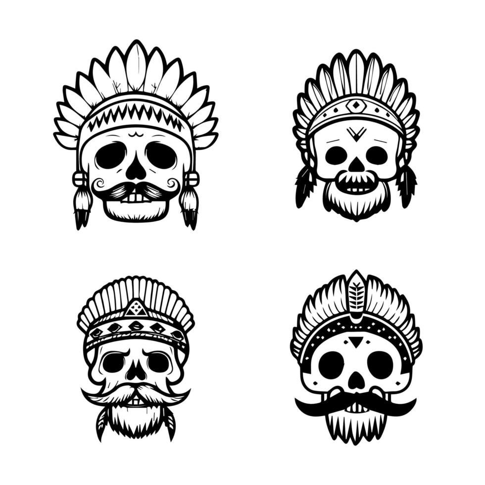 Unleash your inner warrior with our cute anime skull head wearing Indian chief accessories collection. Hand drawn with love, these illustrations are sure to add a touch of edgy charm to your project vector