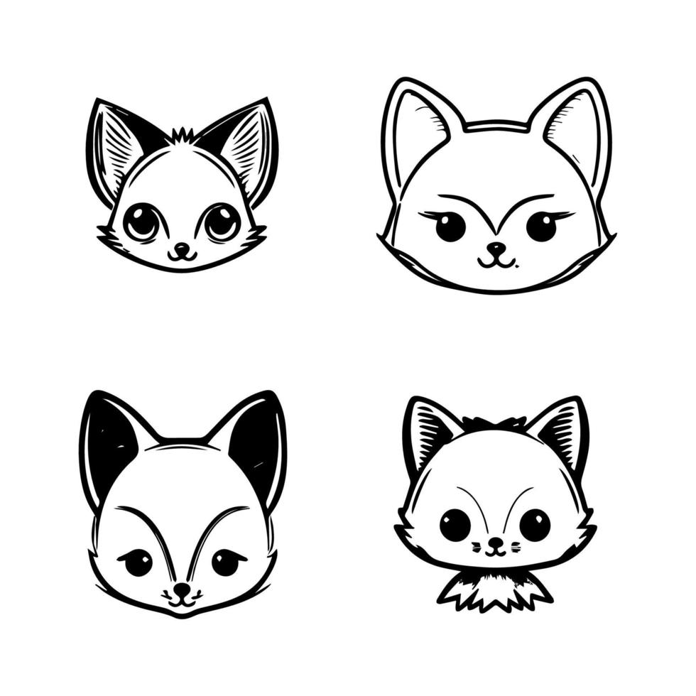 cute kawaii fox head collection set hand drawn illustration vector