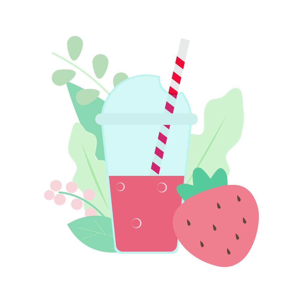 Fresh strawberry smoothie in a glass with a straw. vector