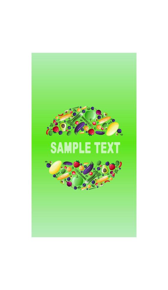 frame from fruits with space for text on green background. Sample of menu cover, flyer, website, for fruit shop, smoothie bar, cafe, restaurant, organic products. Vector illustration.
