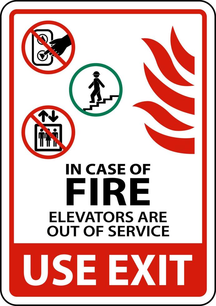 Fire Symbol Do Not Use Elevators, Use Stairs Symbols vector