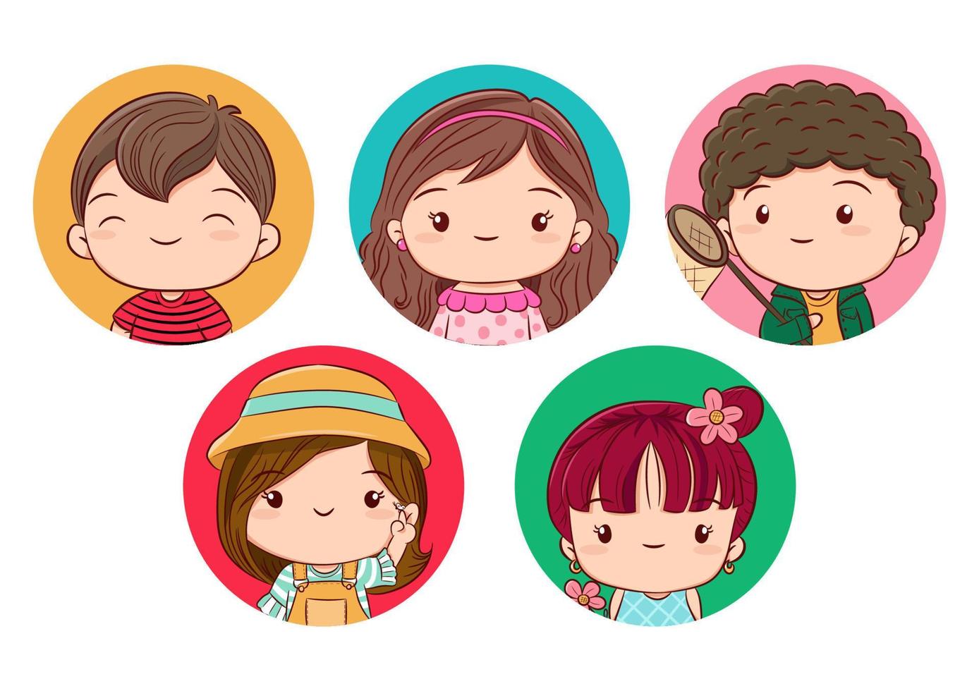 Kids avatar collection. Cute children, boys and girls faces, Colorful user pic cartoon character. Hand drawn sketch design style cartoon illustration isolated on white background. vector