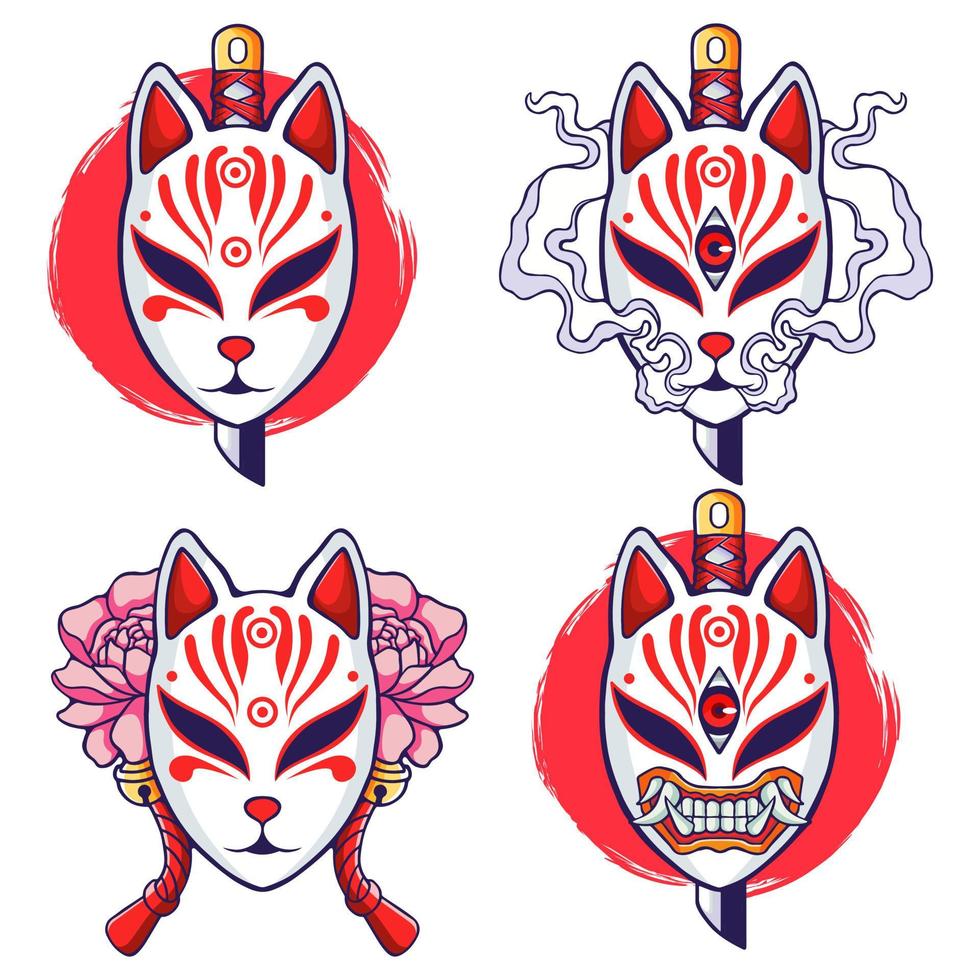Vector japanese anbu mask vector set